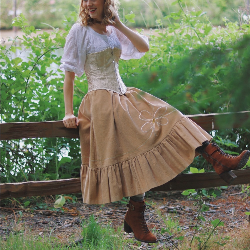 Vintage Cottagecore western corduroy brown skirt